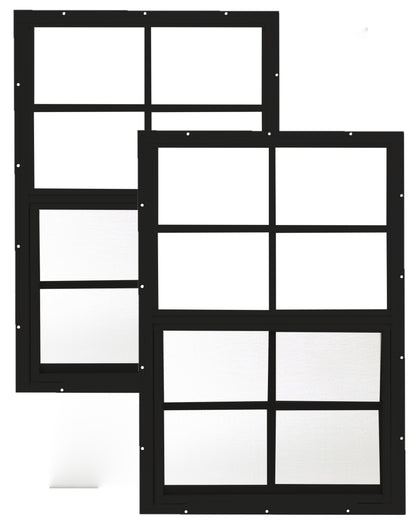 18" x 27" Sliding Shed Windows 2 Pack– Flush Mount, Tempered Glass, Screened Aluminum Frame
