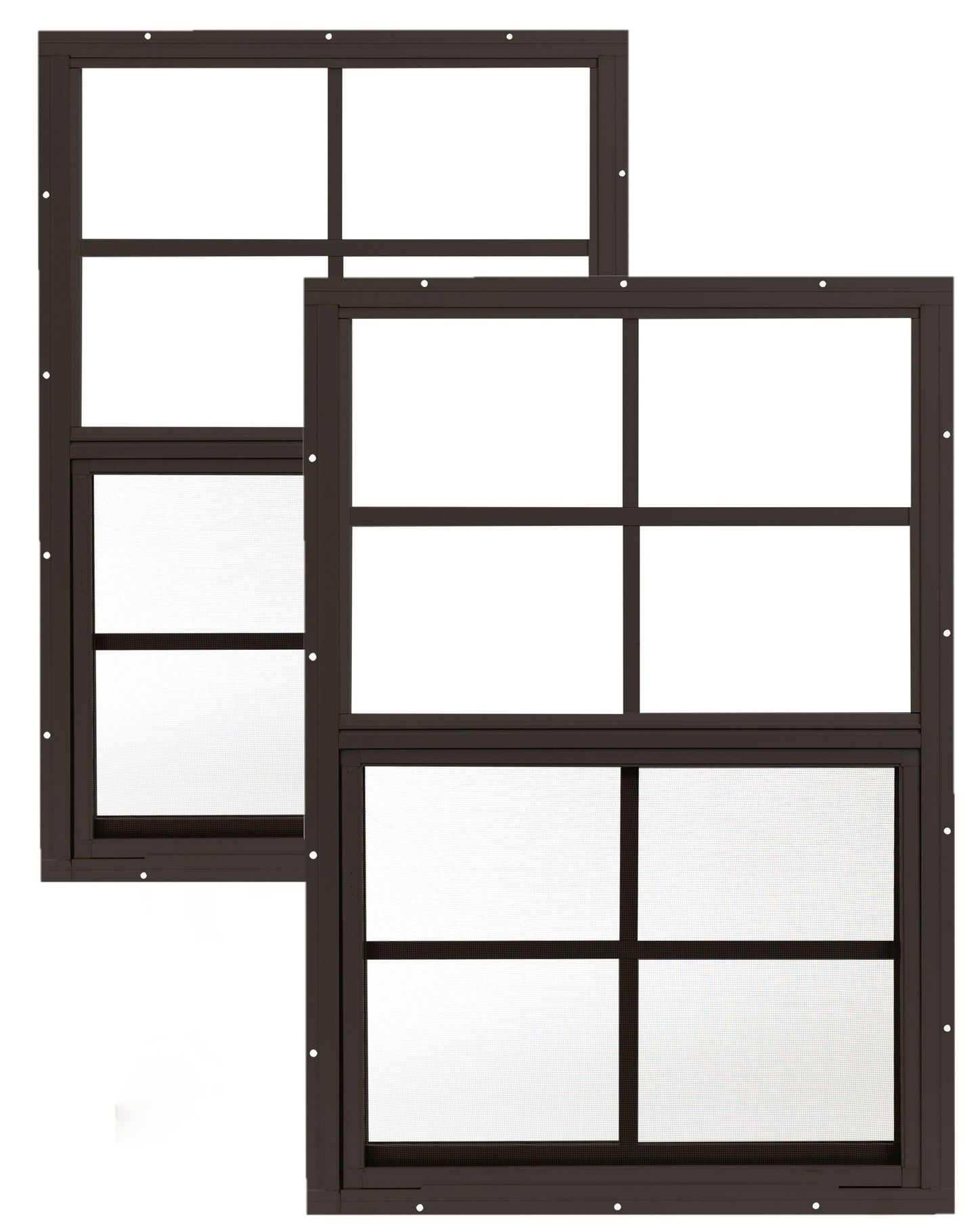 18" x 27" Sliding Shed Windows 2 Pack– Flush Mount, Tempered Glass, Screened Aluminum Frame