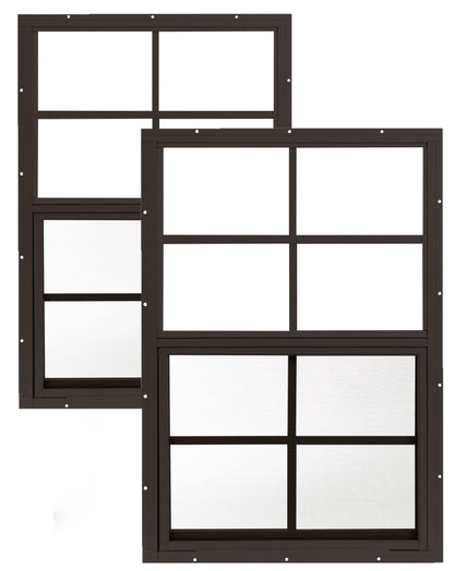 18" x 27" Sliding Shed Windows 2 Pack– Flush Mount, Tempered Glass, Screened Aluminum Frame