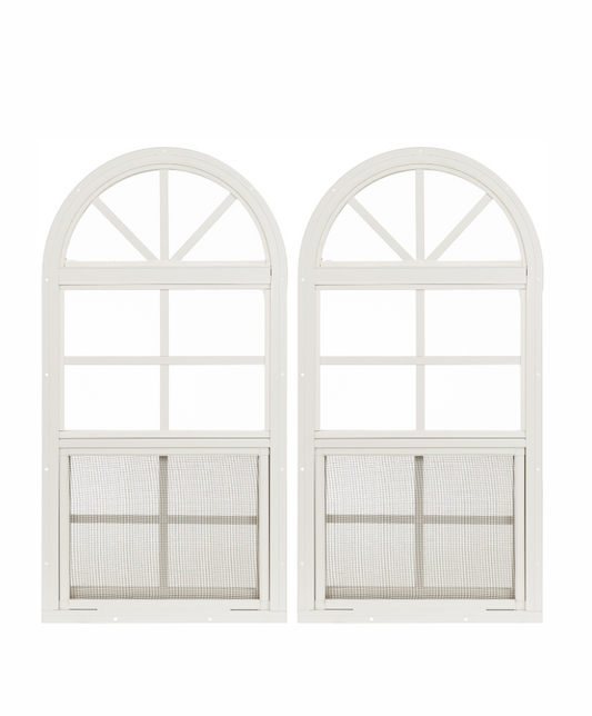 14" W x 28" H Arch Top Flush Mount Shed Window,  2 PK