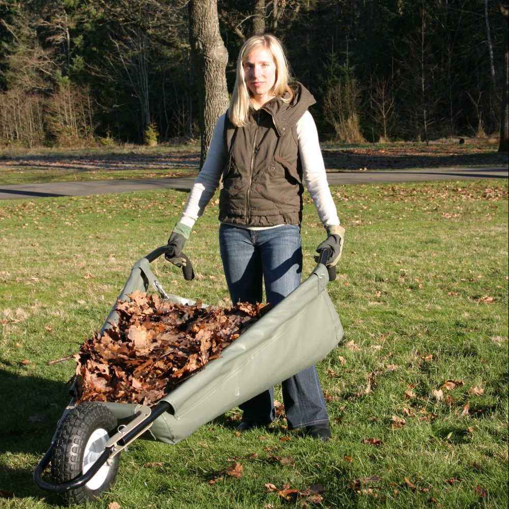 Collapsible wheelbarrow cart with leaves