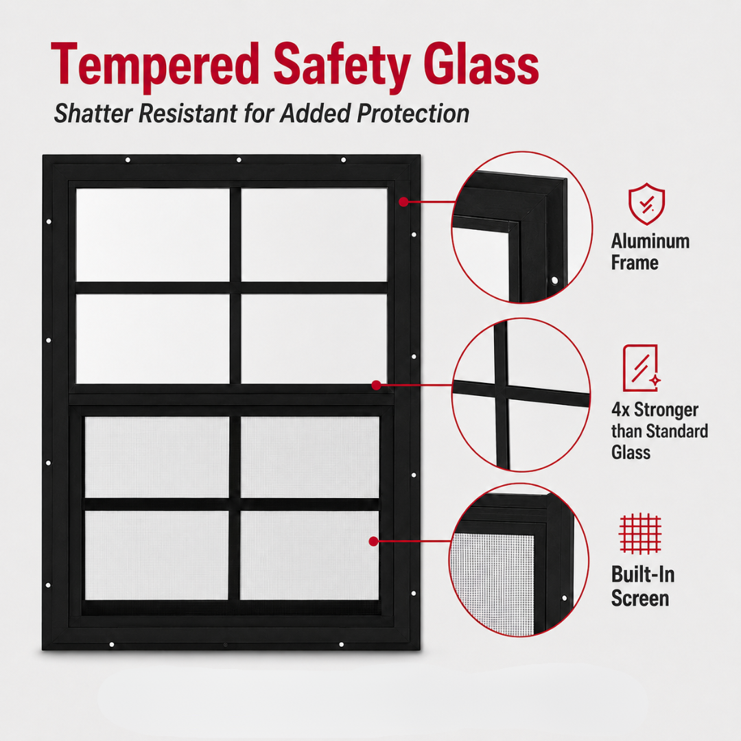 Apple Outdoor Supply 14x21 Shed Window, Flush Mount Sliding Window with Tempered Glass & Screen, 1-Pack