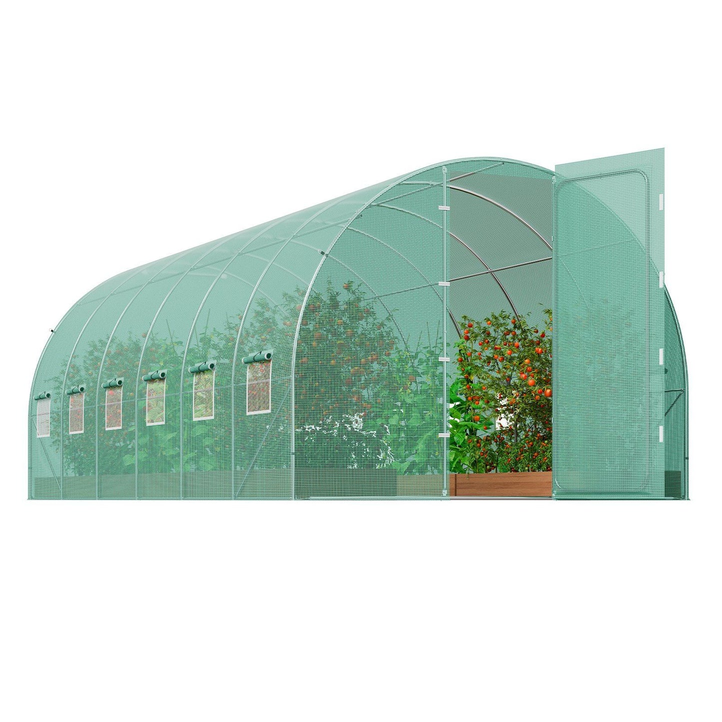 VEVOR Walk-in Tunnel Greenhouse 19.36x9.68x7.4ft Galvanized Frame PE Cover Green