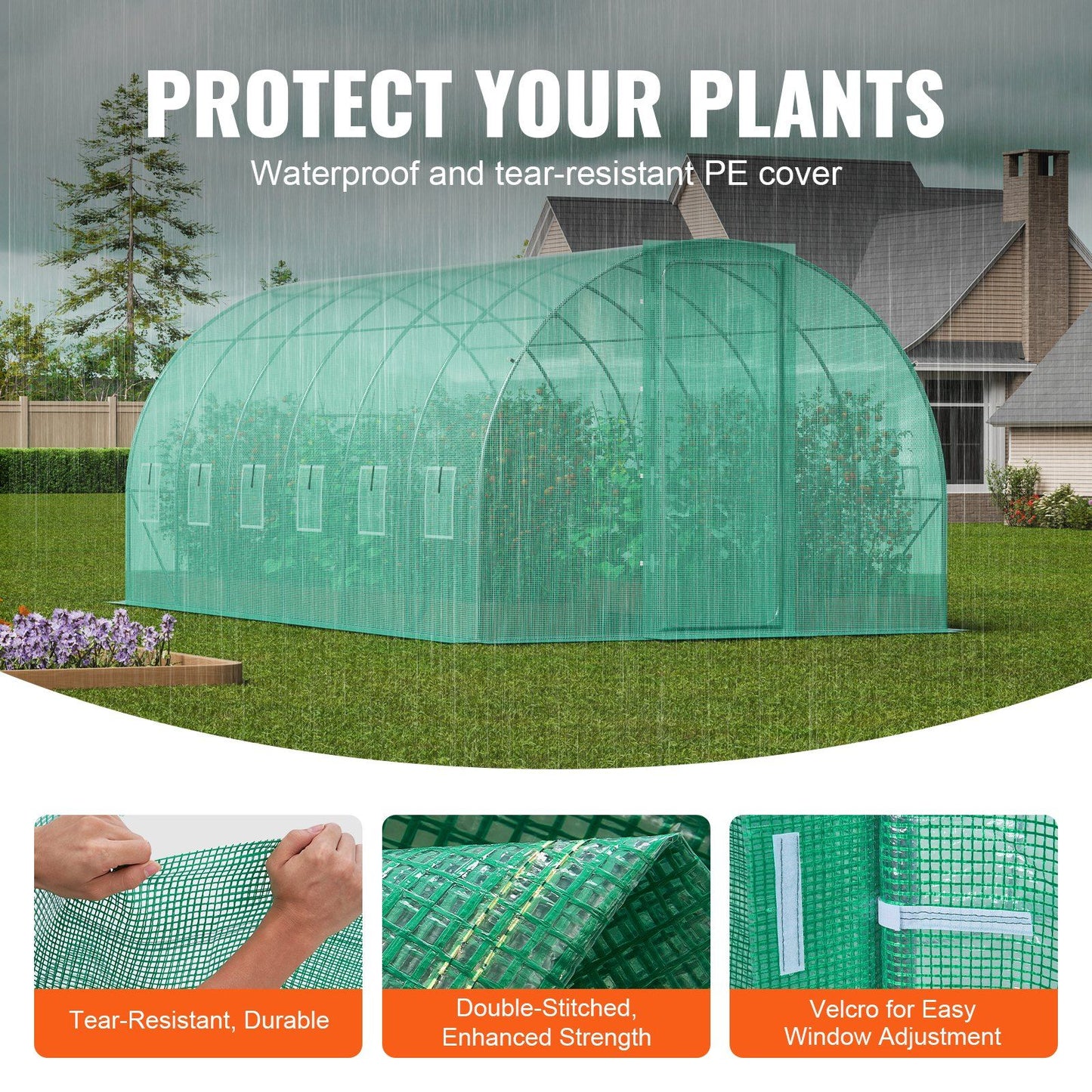 VEVOR Walk-in Tunnel Greenhouse 19.36x9.68x7.4ft Galvanized Frame PE Cover Green