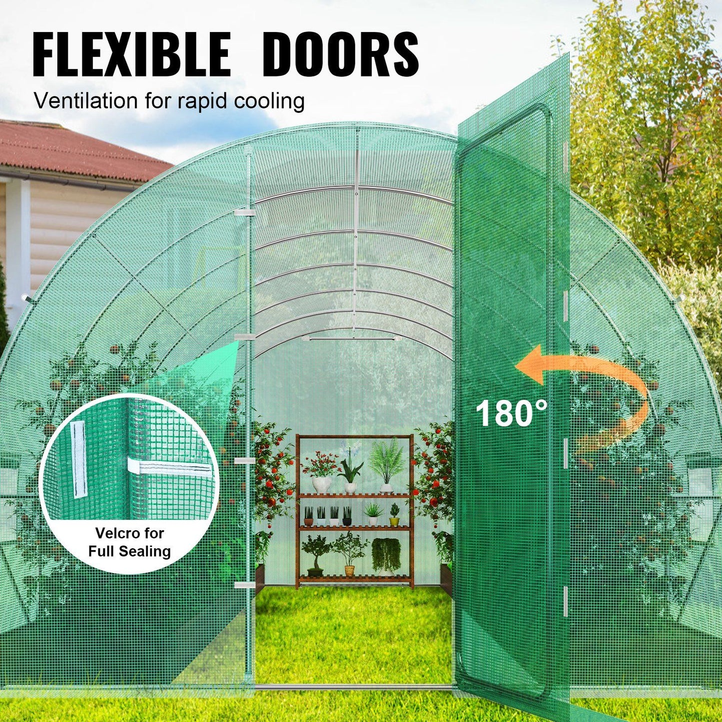 VEVOR Walk-in Tunnel Greenhouse 19.36x9.68x7.4ft Galvanized Frame PE Cover Green