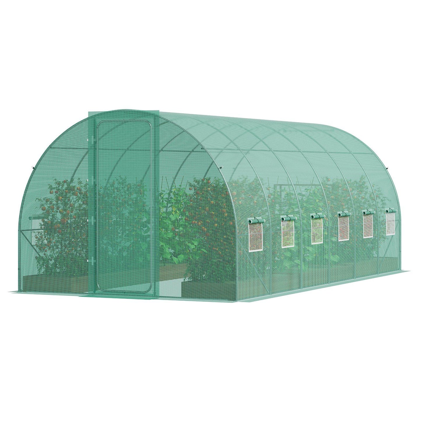 VEVOR Walk-in Tunnel Greenhouse 19.36x9.68x7.4ft Galvanized Frame PE Cover Green