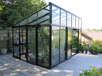 modern greenhouse double hinged doors automatic roof vents Installation Denver Colorado South Table Sheds