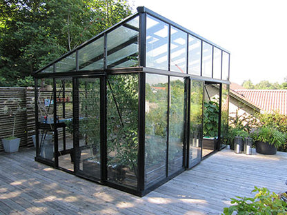 greenhouse kit double hinged doors black aluminum frame in Fort Collins Colorado South Table Sheds