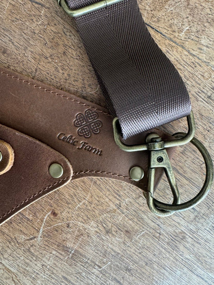Rose gardener gift belt featuring 'Celtic Farm' branding sold by South Table Sheds