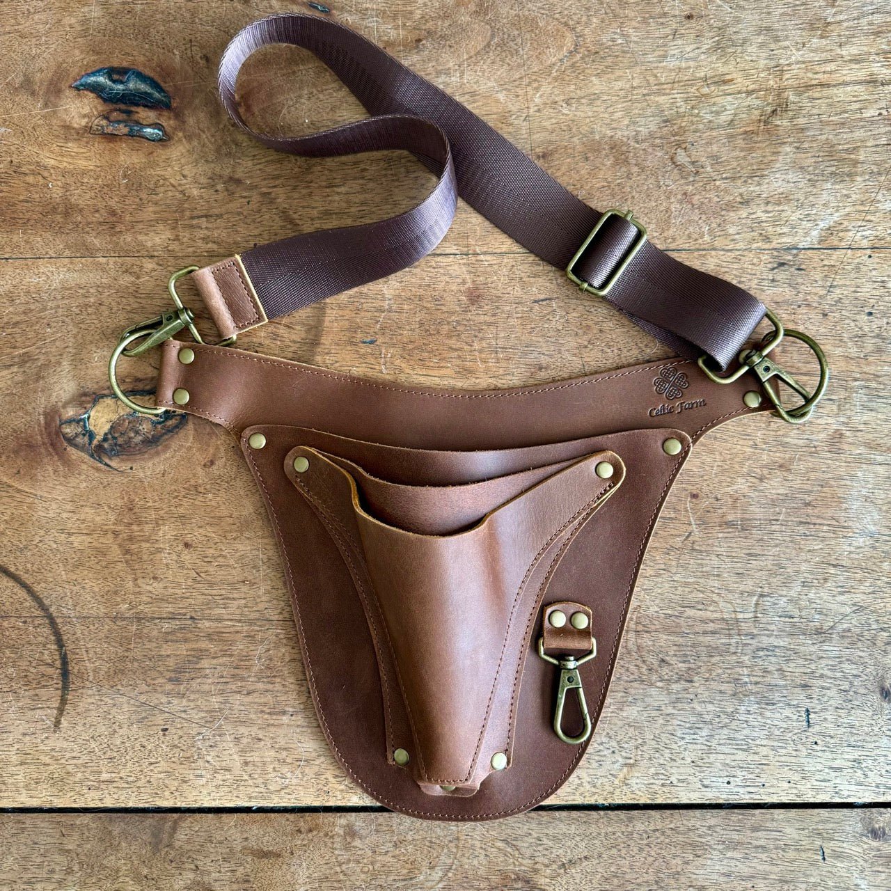 rose gardener with leather holster belt