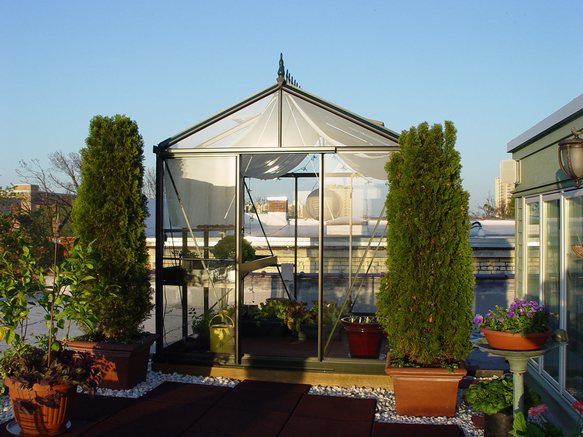 victorian greenhouse rooftop installation urban Denver space-saving South Table Sheds